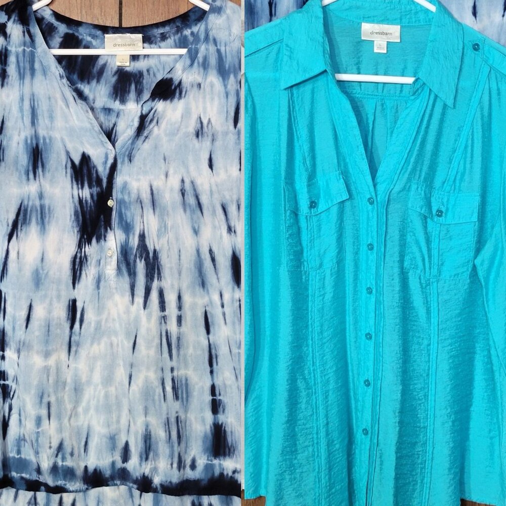 Dressbarn Women's Shirt Bundle of 2 – Sleeveless & Roll-Tab Long Sleeve – Size L